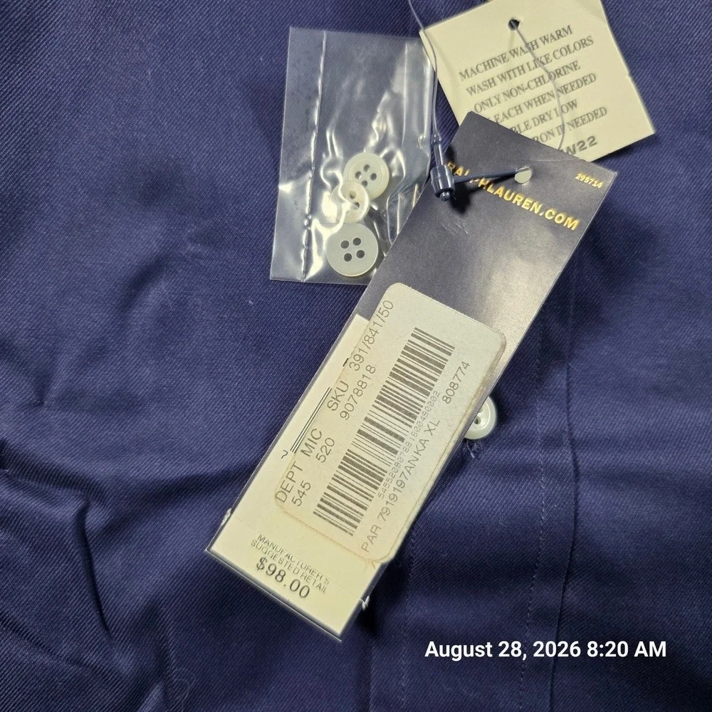 Ralph Lauren Mens XL Navy Blue Crest Logo Button Down Shirt Classic Fit NWT